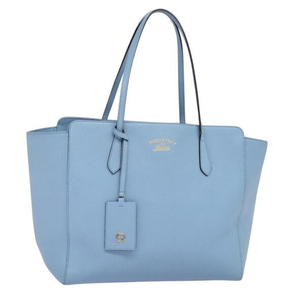 GUCCI Tote Bag Leather Blue Gold - Picture 1 of 16